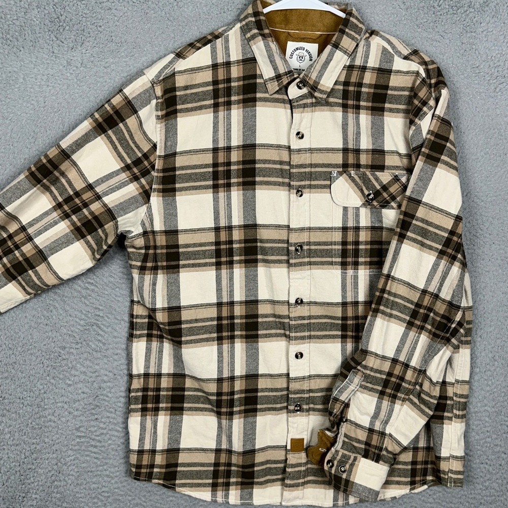 Dubinik Shirt Mens Large Customized Version Brown Plaid Flannel Button Down EUC